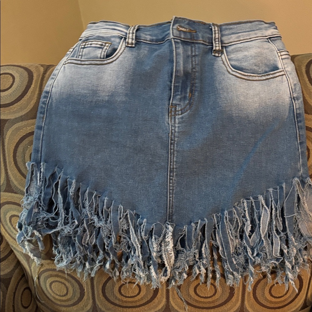 Daisy Blue Frayed Mini Skirt